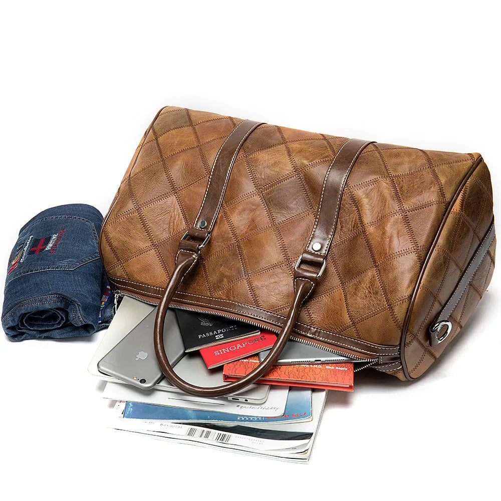 Genuine leather vintage men's duffel bag in coffee colour with top layer cowhide and single strap