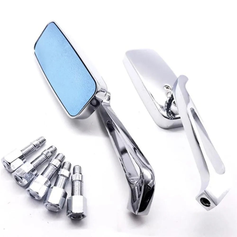 Pair of motorcycle rearview mirrors with glass lens and aluminium alloy cover, 115x45mm, retro style