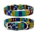 Double layer reflective canvas dog collar with metal D-ring, available in multiple sizes and colours