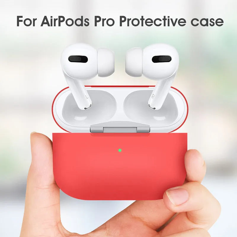 Soft silicone protective cover for AirPods Pro wireless headphones in multiple colours.