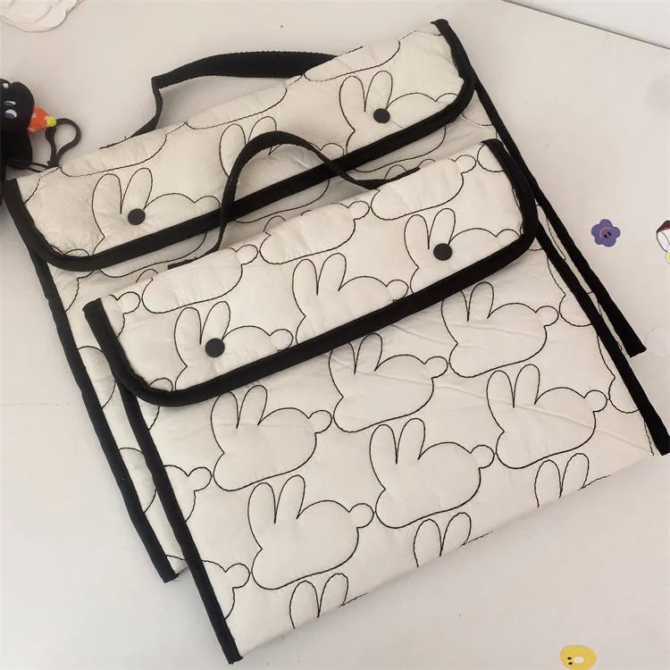 Embroidered rabbit pattern tablet storage bag in red rabbit colour, nylon material, 11 inch size