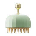 Dog washing massage brush with green double-sided head, drain hole, and comfortable handle for pet bath hair removal
