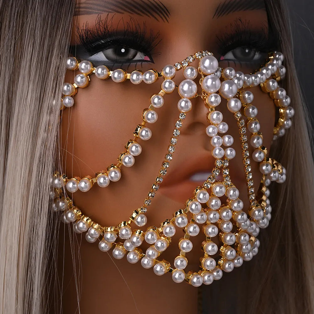 Geometric alloy party mask with electroplated gemstones in silver and gold colours