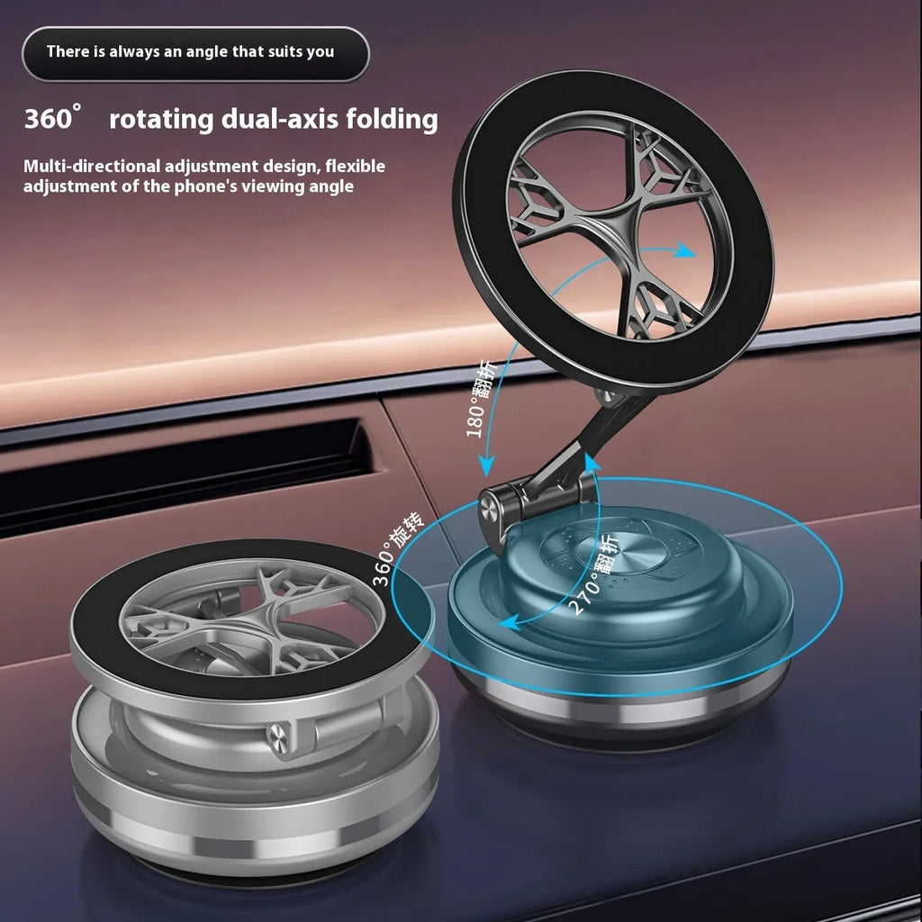 Vacuum adsorption car phone holder in Deep Space Gray with electric magnetic rotating folding stand for smartphones over 4.7 inches