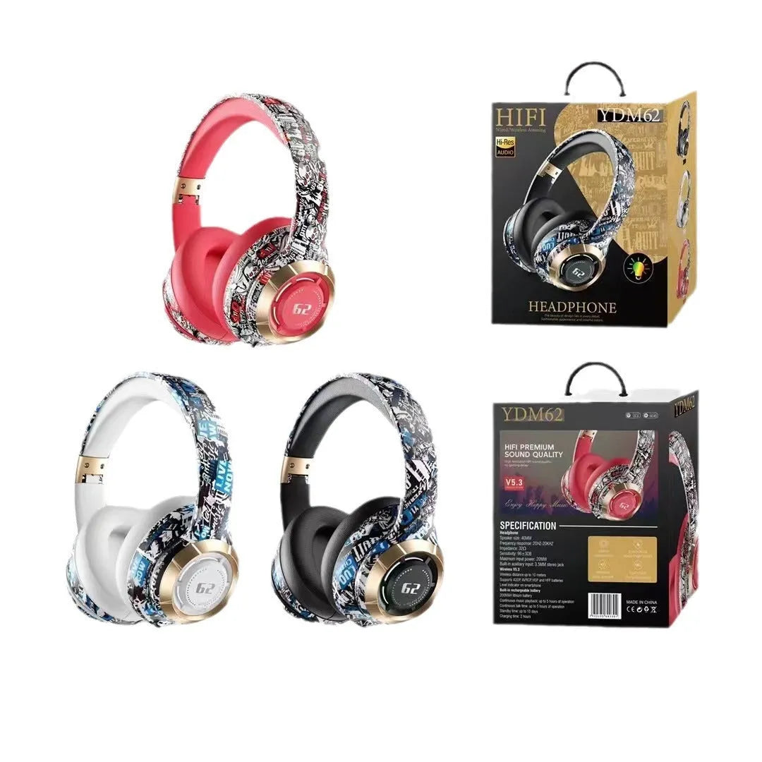 Bluetooth headphone with graffiti skull pattern, over-ear design, in Graffiti Black finish