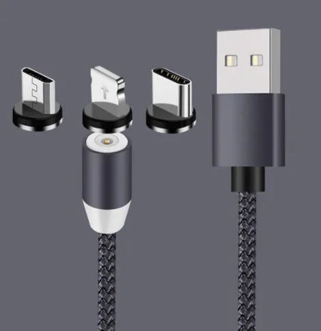 Black magnetic charging cable with spherical aluminium alloy connector on a 1m TPE cable