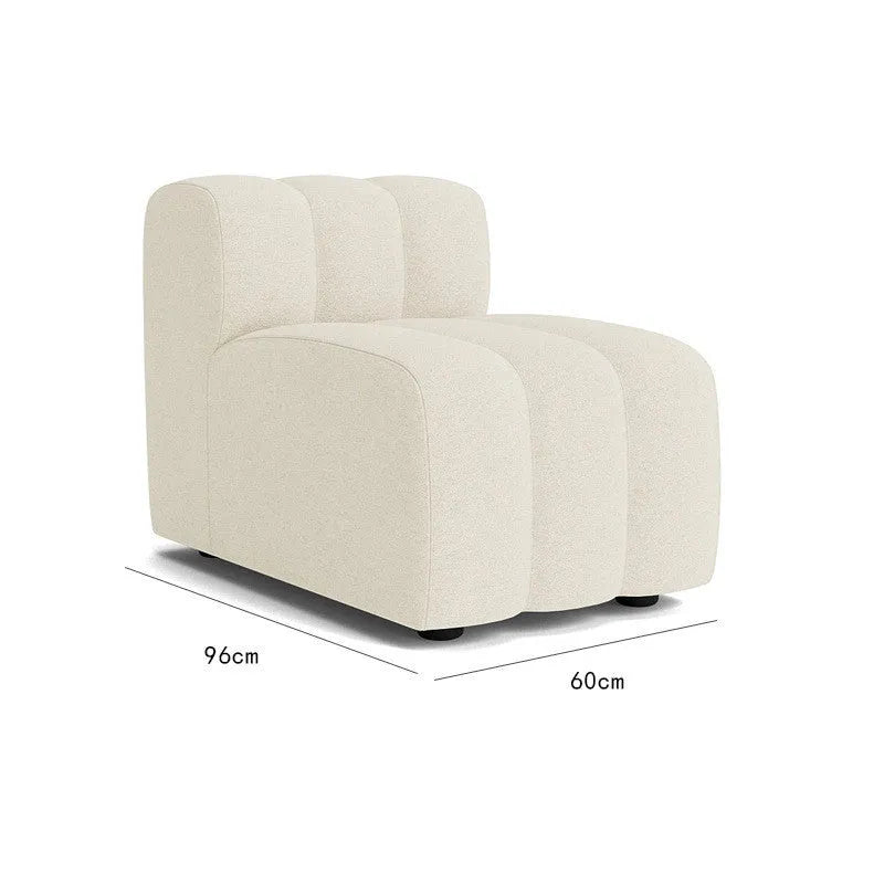 Nordic modular sofa set in beige fleece with square units corner and footrest