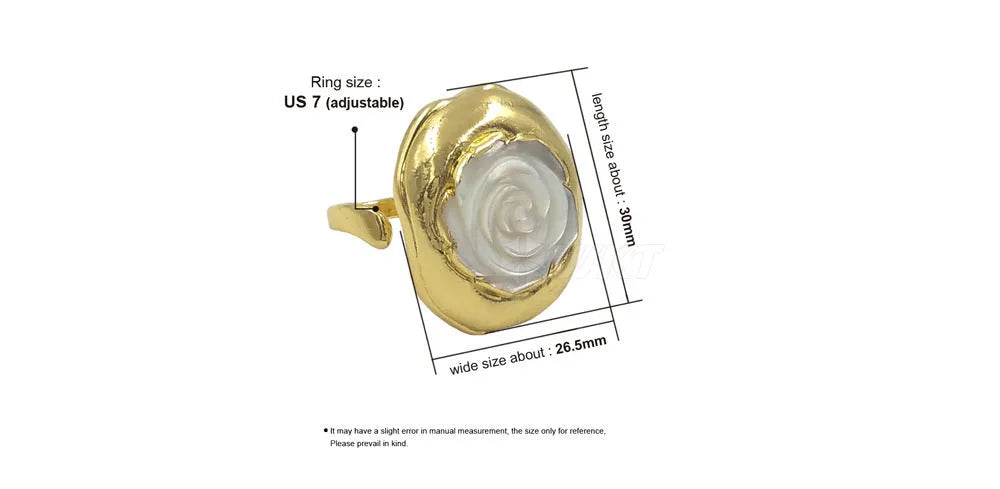 Women's copper gold-plated double ring with shell colour and roses grain texture