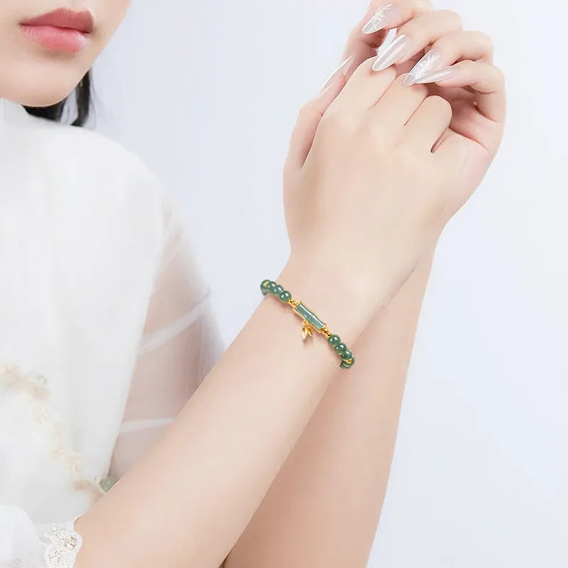 Women's high-rise bracelet with natural blue jade beads on S925 silver band