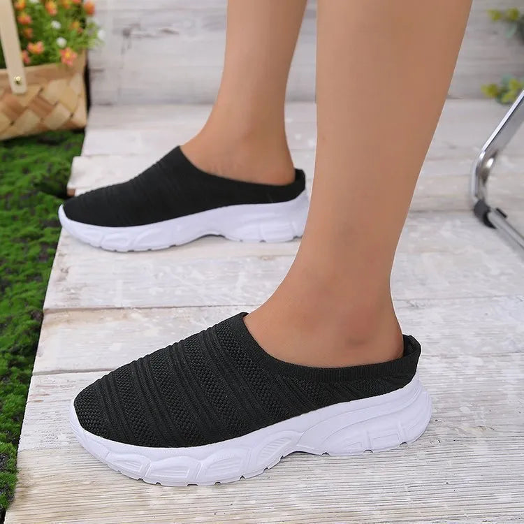 Women's mesh lazy semi slipper casual wedge heels round toe breathable upper rubber sole available in multiple colours sizes 35-43