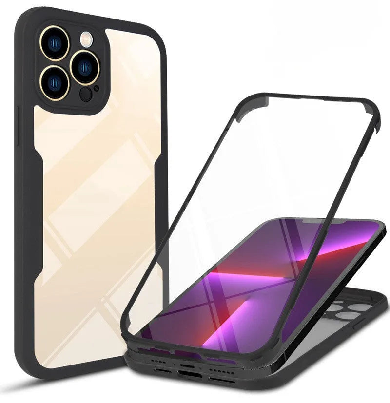 TPU mobile phone case for iPhone in multiple 360 Qicai colours including black, blue, and red.