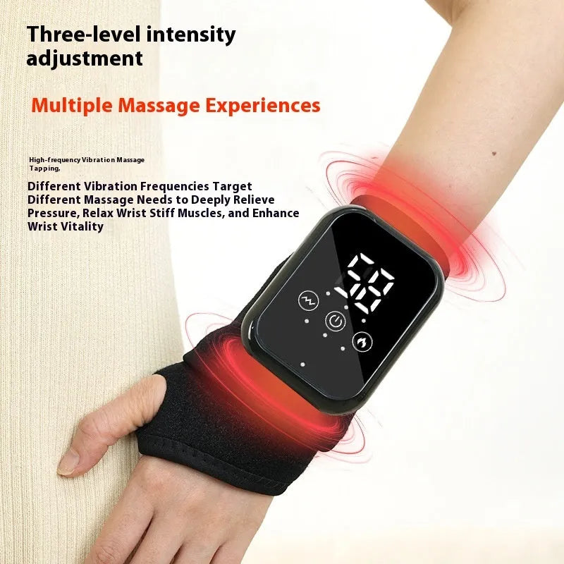 Black electric heating ankle sleeve wrapped around joint showing heating elements