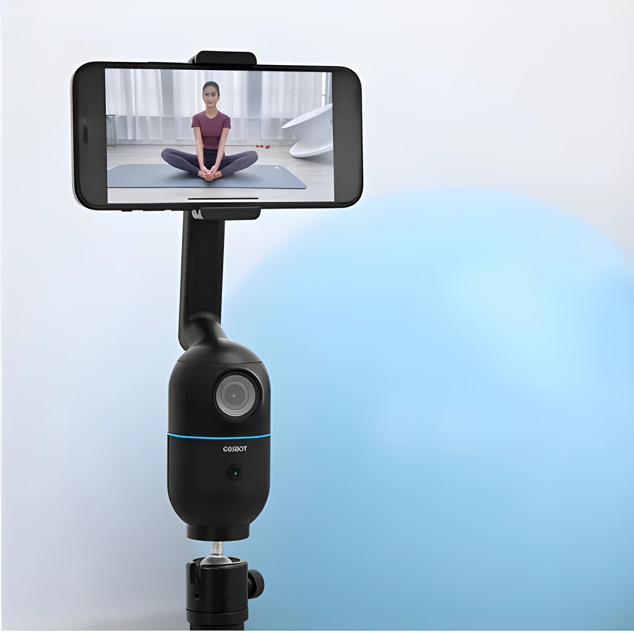 Black mobile phone bracket with face-following capability and pan-tilt tripod for live streaming
