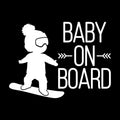 Reflective BABY ON BOARD car sticker in black, PVC material, 19cm x 14cm, cartoon pattern