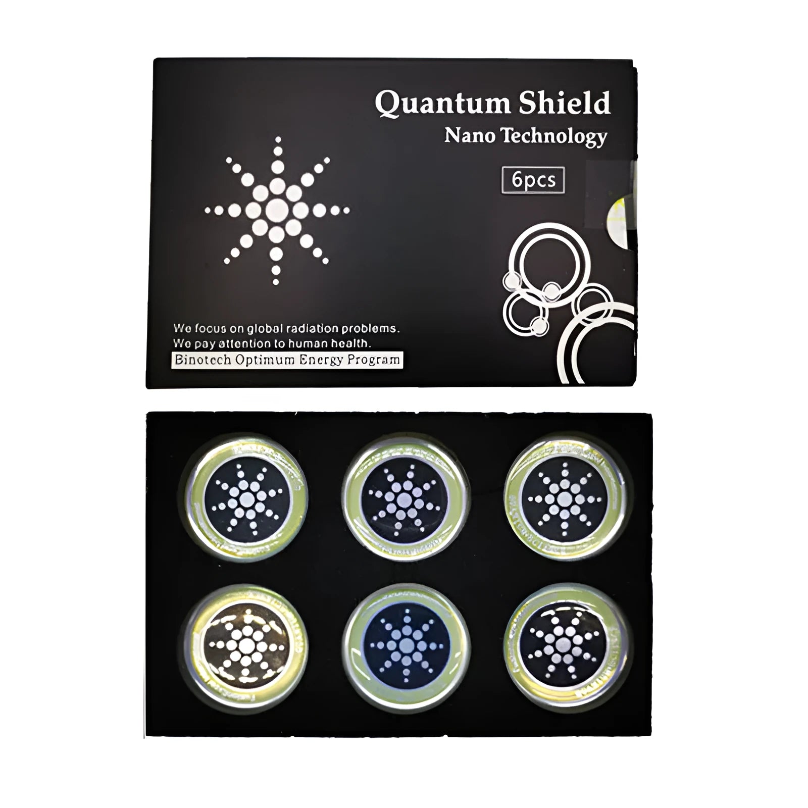 Mobile phone anti-electromagnetic wave stickers in gold and silver colours, 6 stickers per pack