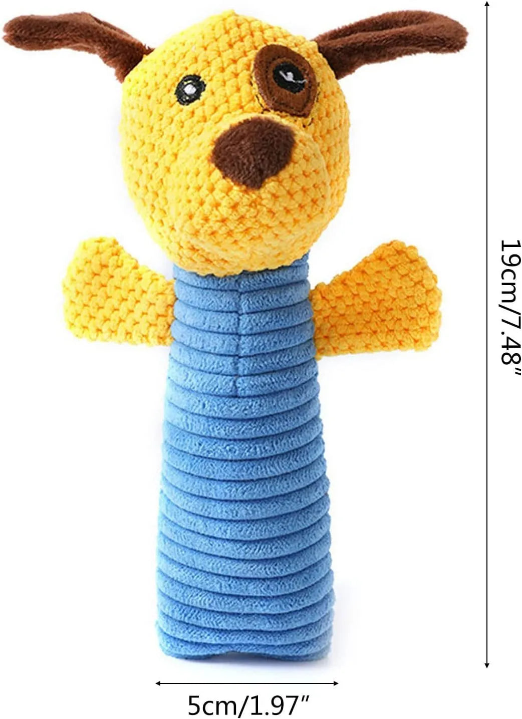 Squeaky plush dog chew toy in animal shape for dental cleaning, 19cm size suitable for all breeds