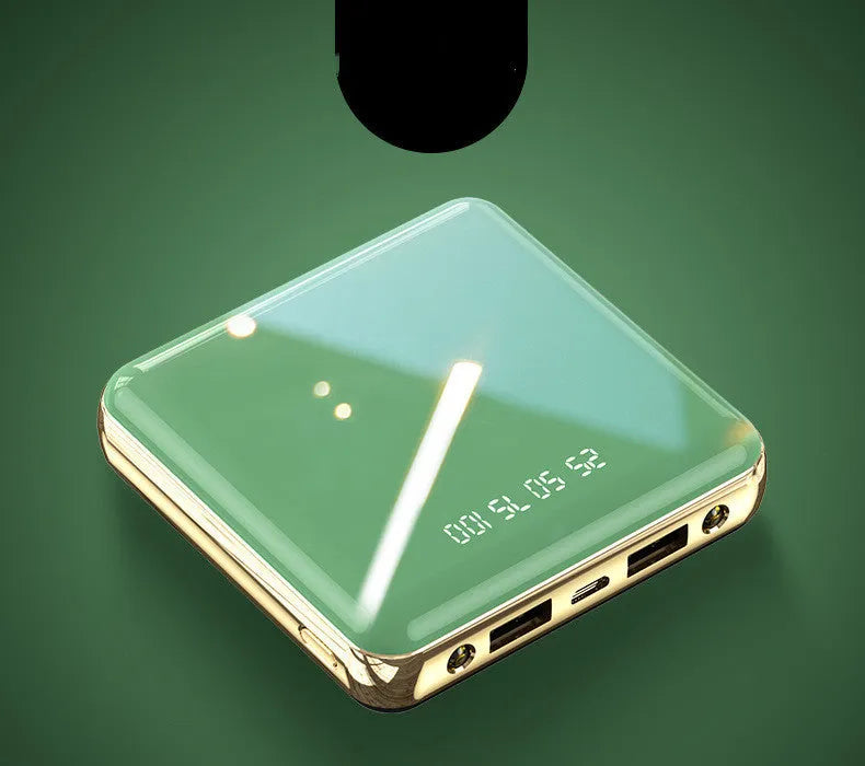 Compact 20000mAh power bank with multi-U ports in blue, green, grey, or red plastic casing