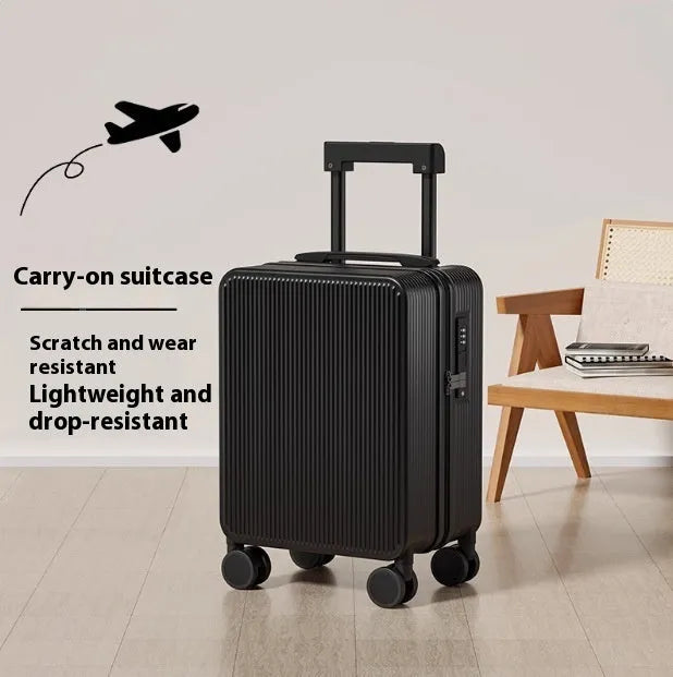 PC trolley case zipper suitcase in solid colour with universal wheels for business travel, available in 16-19 inch sizes