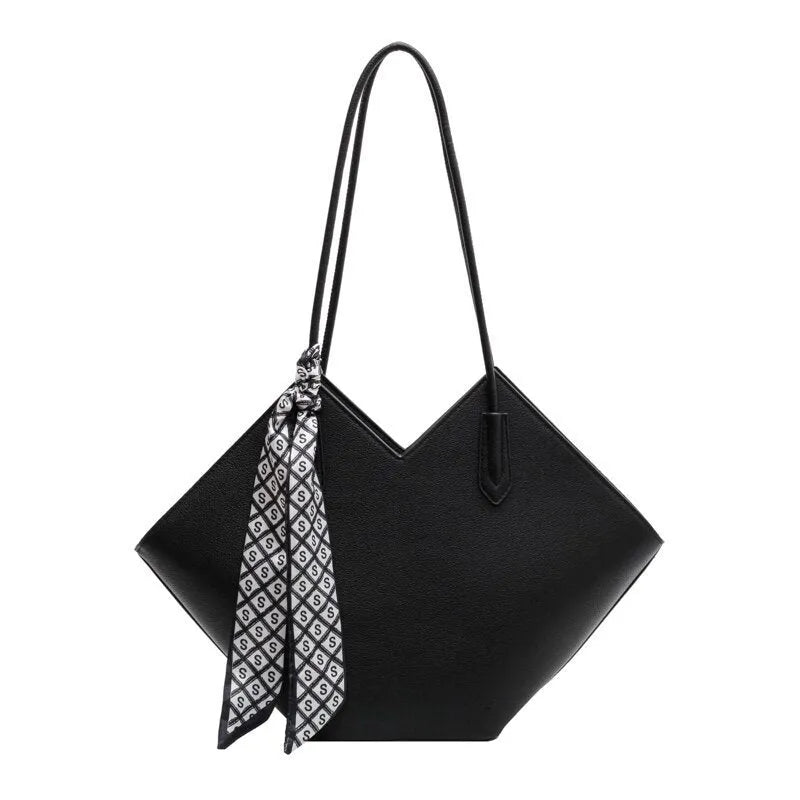 Women's large capacity PU shoulder bag in horizontal square shape with sandwich pocket