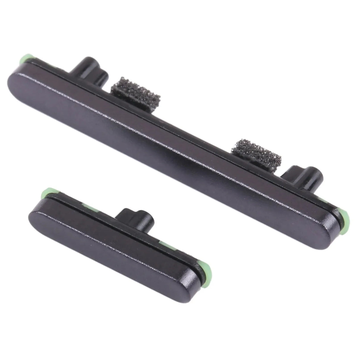 Set of Google Pixel replacement side keys in black, silver, and gold for volume and power buttons.