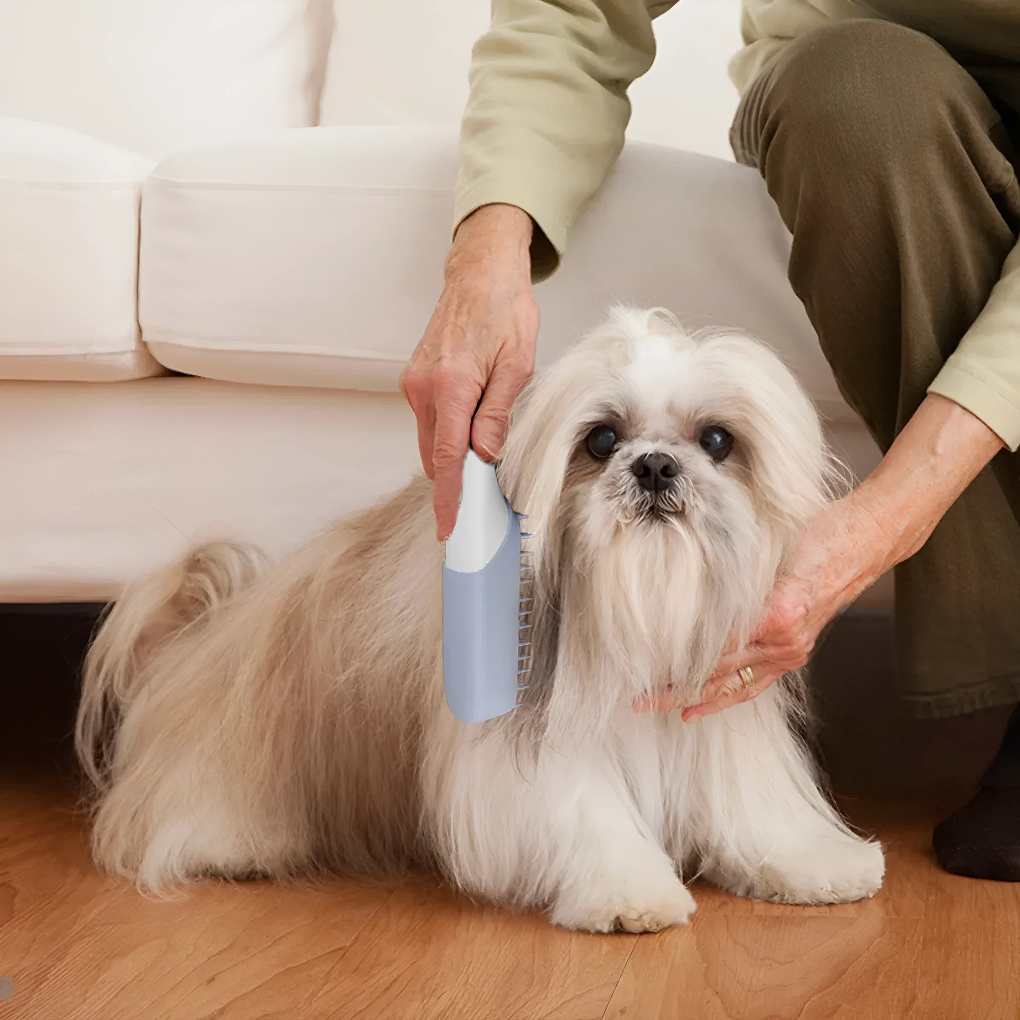 Blue pet silicone massage brush with ozone sterilisation comb for dog grooming, removable head