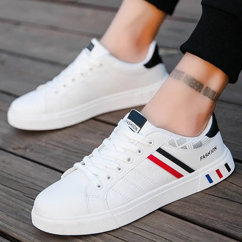 Sports shoes in black, grey, or white colours showing sizing chart with measurements 245mm to 270mm