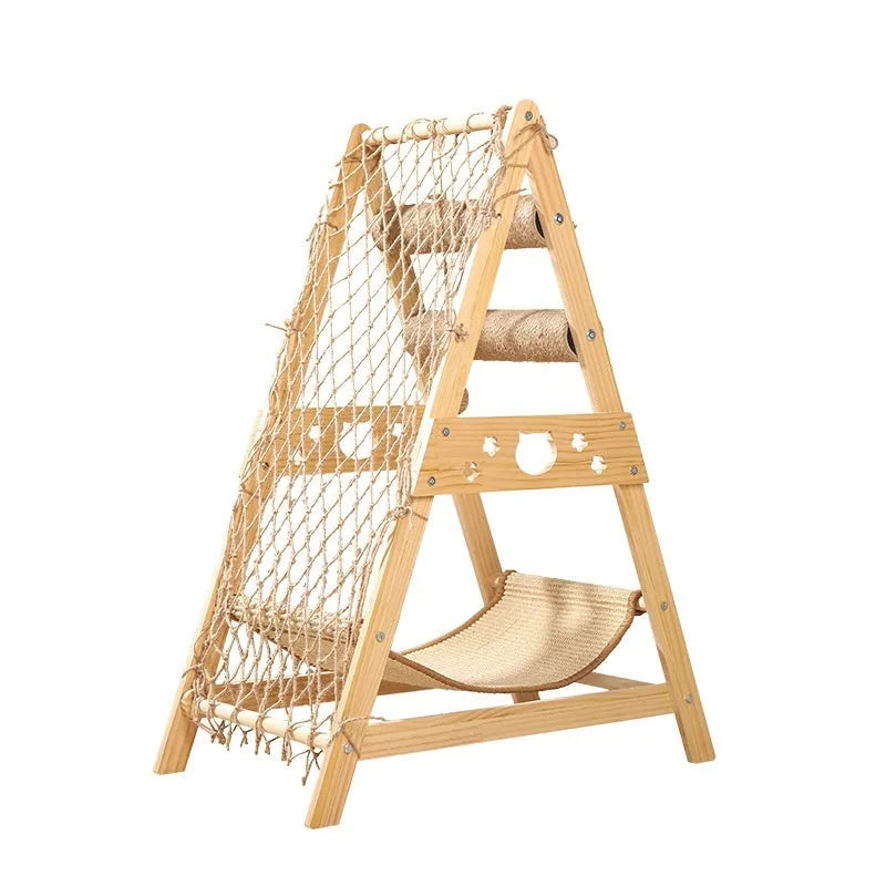 Creative Home solid wood sisal cat scratching column with climbing net in simple style