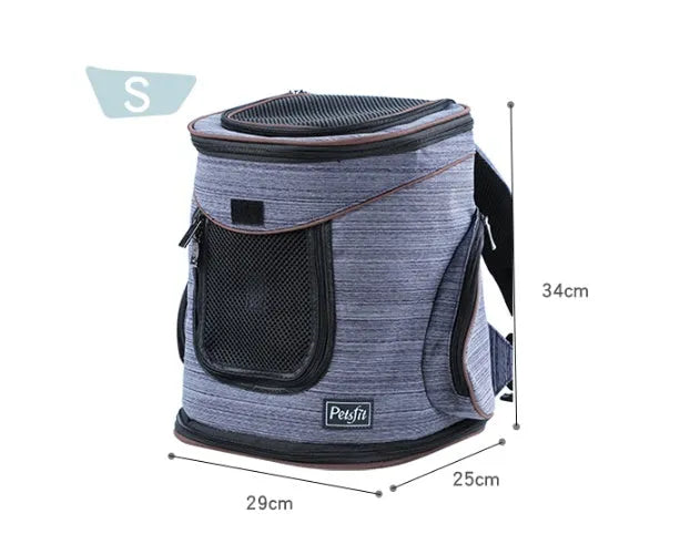 Blue pet dog backpack made from Oxford cloth and hexagonal mesh, designed for carrying small pets up to 15 jin
