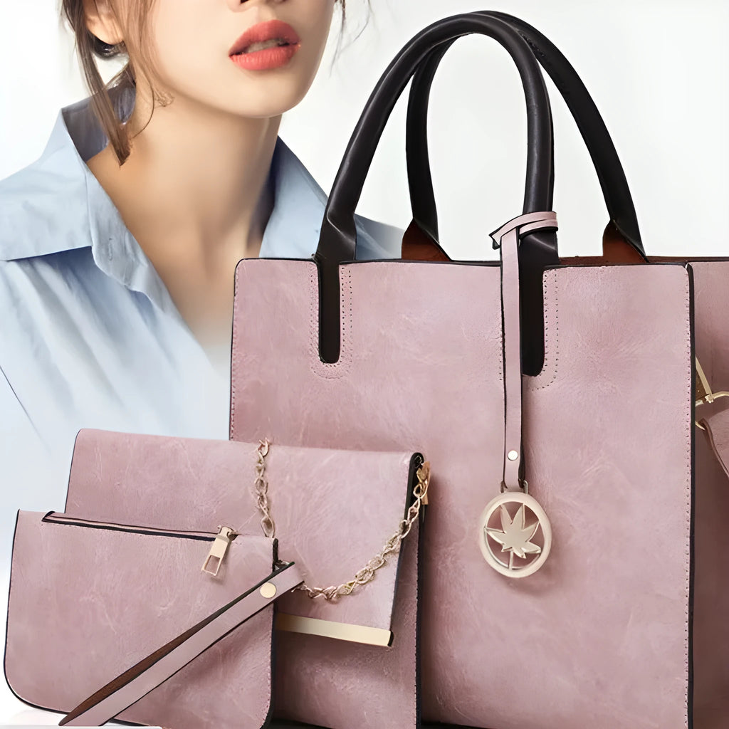 Women's PU leather mother-and-child handbag set in black with shoulder strap