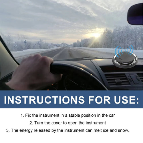 Black portable car deicing instrument for melting snow on vehicle windscreens.