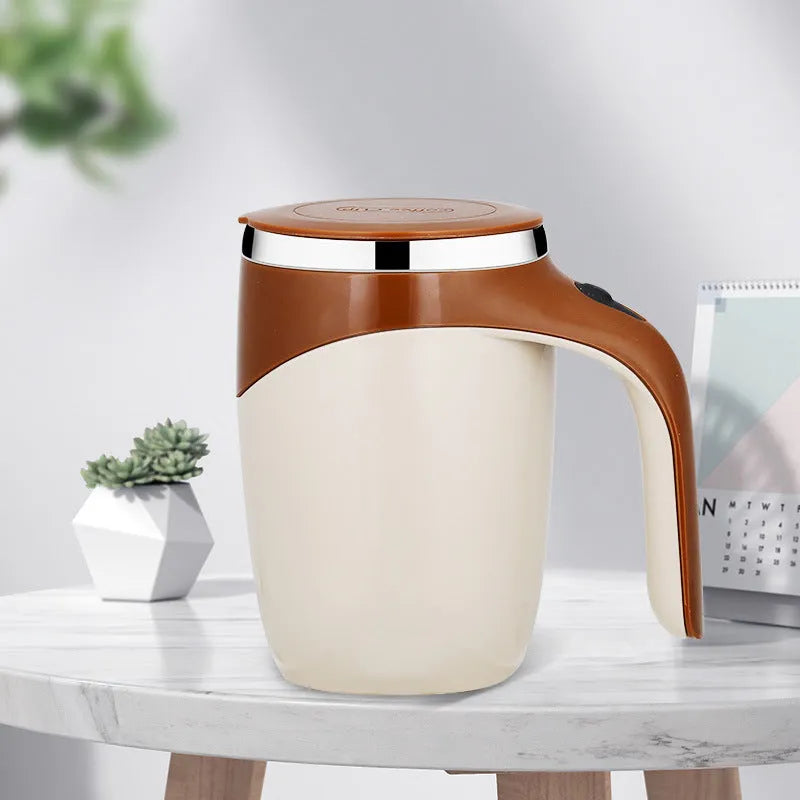 Rechargeable automatic stirring cup with magnetic stirrer, white or brown, 304 stainless steel inner, 301-400ml capacity