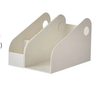 Plastic desktop organiser storage box with two layers in ivory white colour