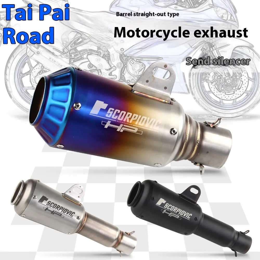 Universal motorcycle racing exhaust pipe in stainless steel with flower cover design