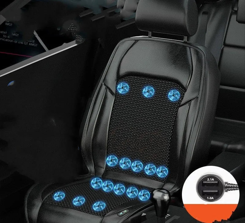Car seat cooling cushion with ventilation fan system in black colour