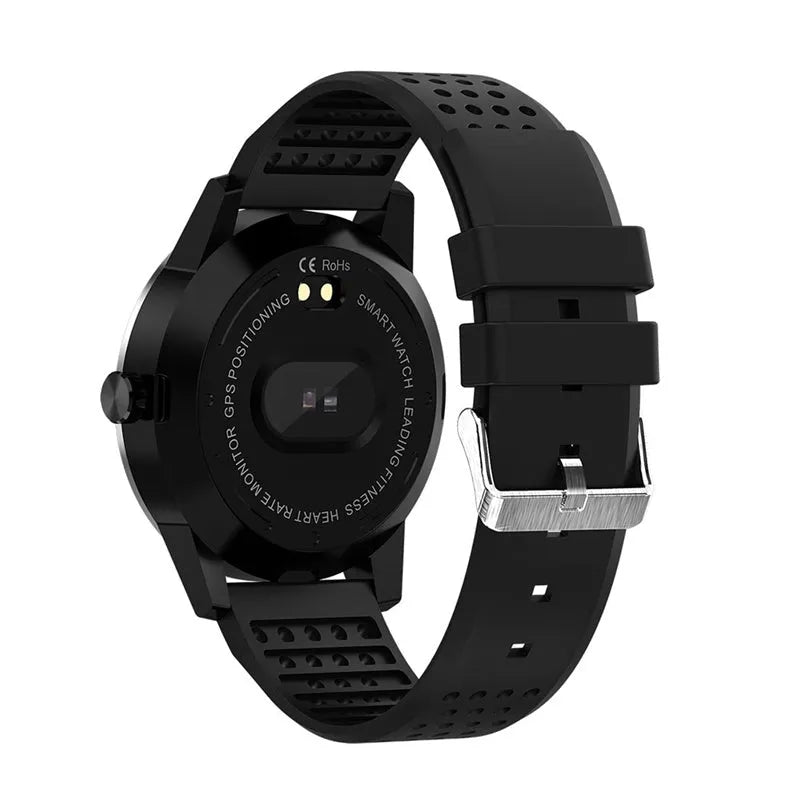 Black smart bracelet with 1.3-inch colour screen displaying heart rate and time