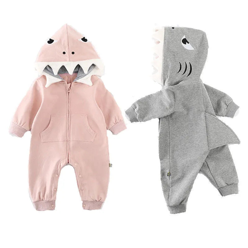 Cartoon shark hooded robe for children, pink, with long sleeves and zipper, suitable for 66cm height