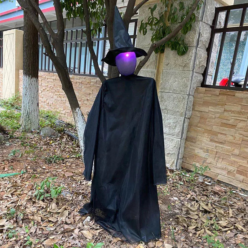 Halloween hanging ghost prop with voice control, flashing red eyes and installation tubes