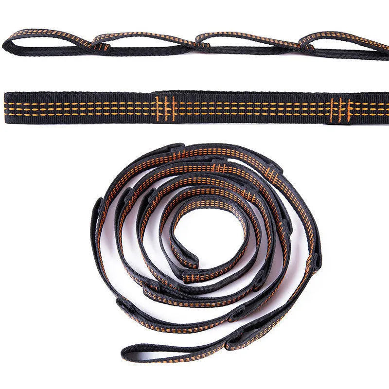 2pcs polyester hammock straps with 6 loops each, 1m length, 2.5cm width, rated 300kg
