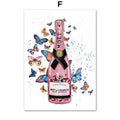 Modern cartoon canvas print wall art featuring a fashion bag girl with balloons and champagne.