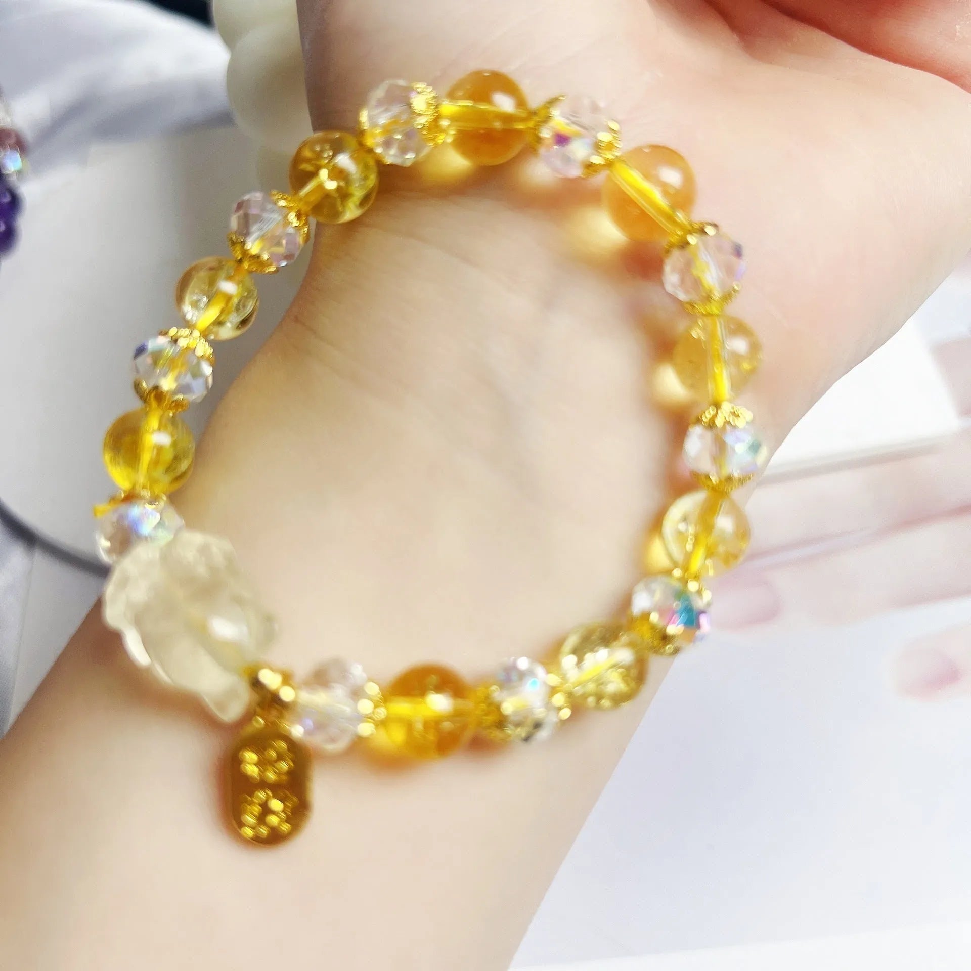 Handcrafted nine-tail fox bracelet made from natural citrine crystal for women