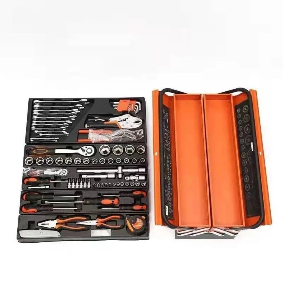 85-piece auto repair kit in a large three-layer toolbox for car and household use