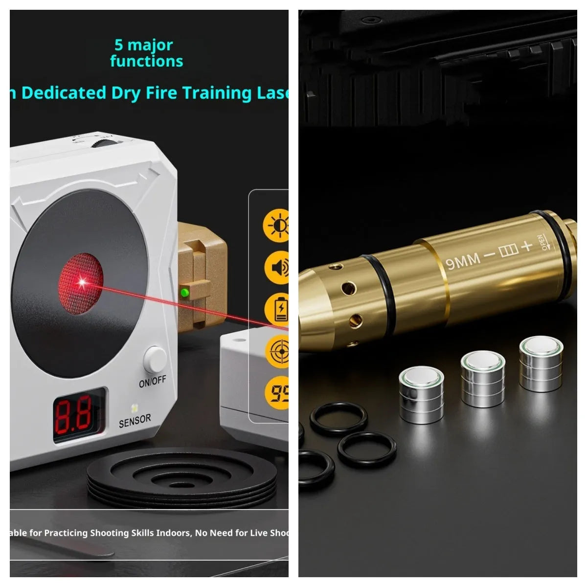 Laser target dry fire training system with infrared counting electronic target on magnetic plate with replaceable rings