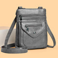 Vertical square crossbody phone shoulder bag in PU with sewing line detail, shown in available colours.