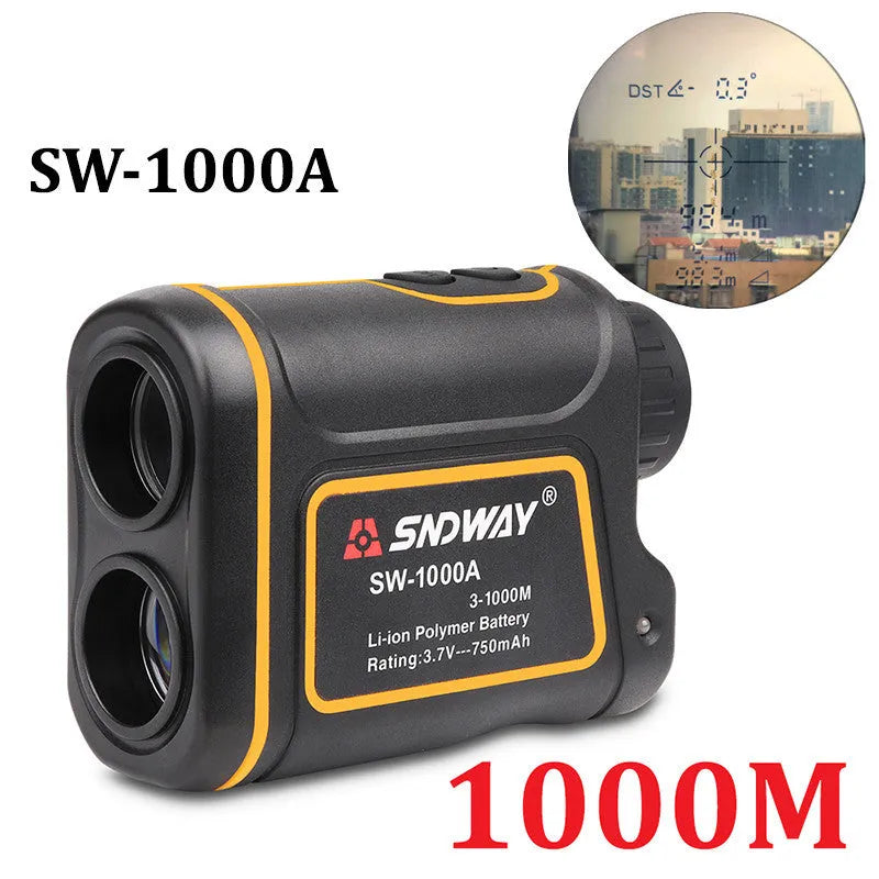 Handheld outdoor golf rangefinder measuring device showing compact design