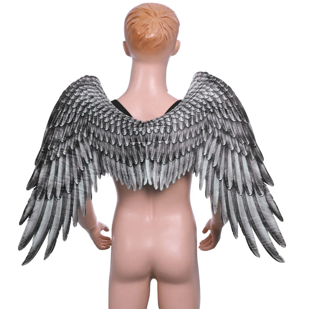3D angel wings in non-woven fabric, white colour, for kids Halloween costume with elastic shoulder straps