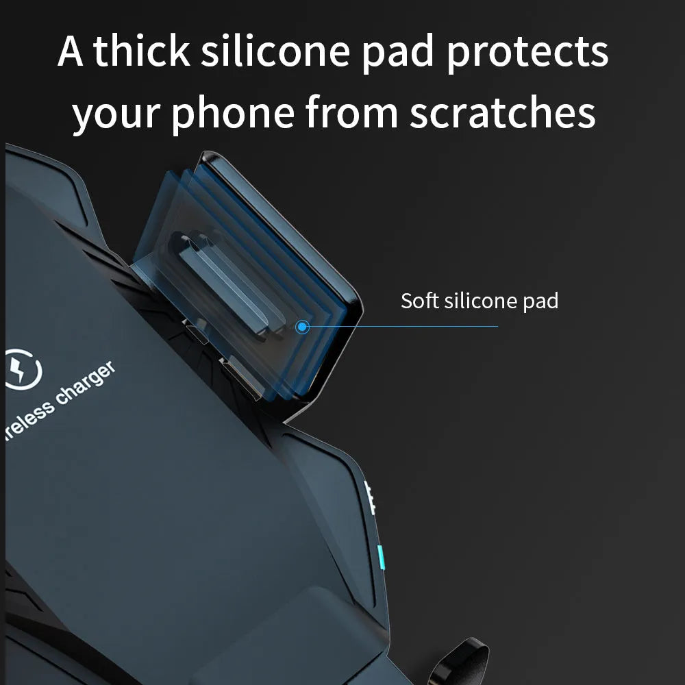Auto-sensing car wireless charger T3 black with suction cup mount on windscreen showing charging indicator