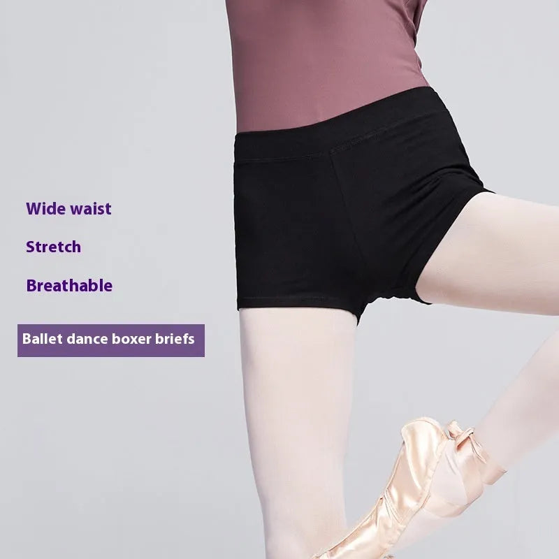 Women's black cotton ballet practice shorts for dance exercise and fitness