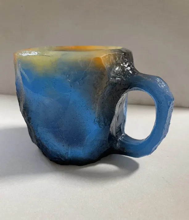 Resin mineral crystal coffee mug with handle showing clear design and colour options