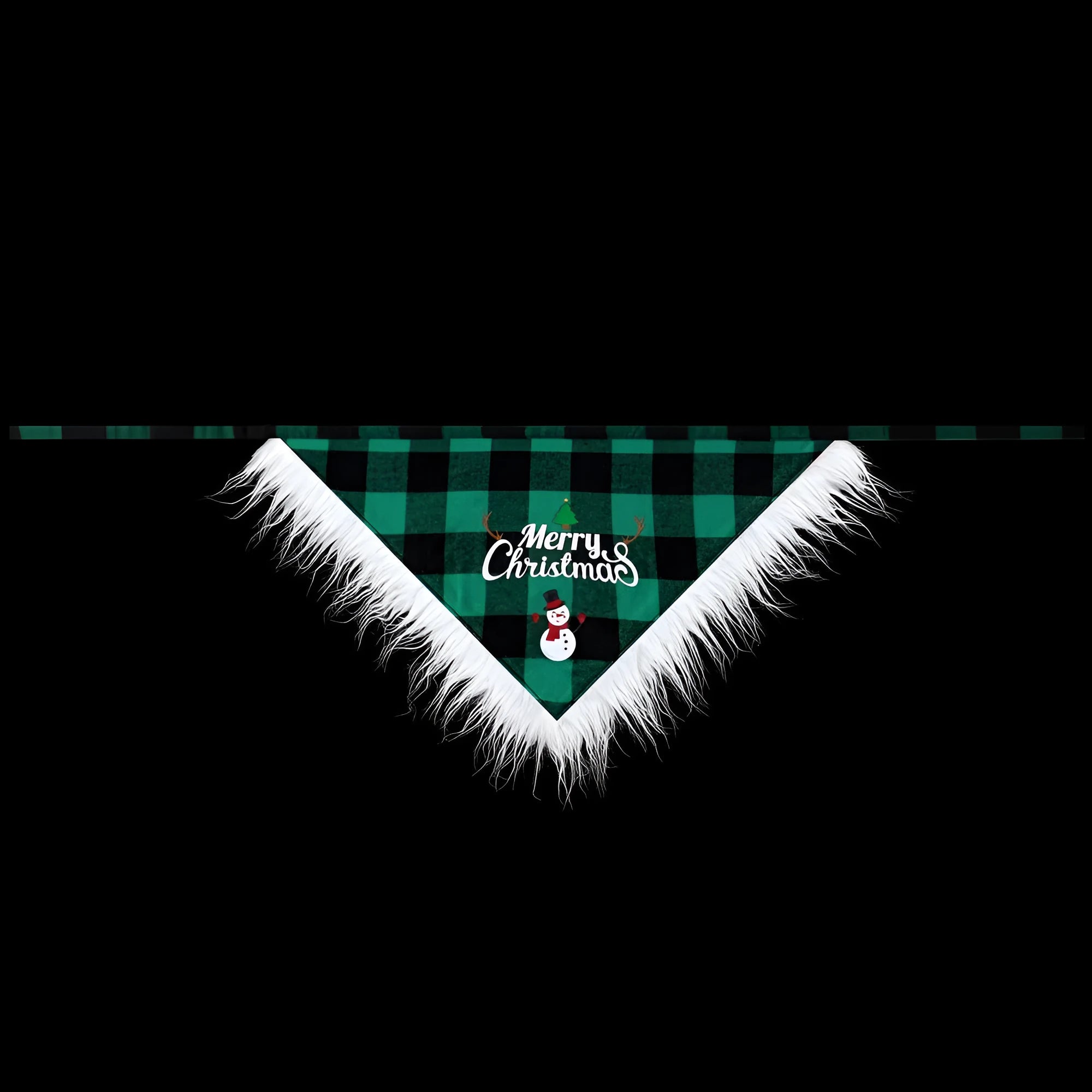 Lace Christmas dog scarf plaid cotton twill weave red green size L pet bandana
