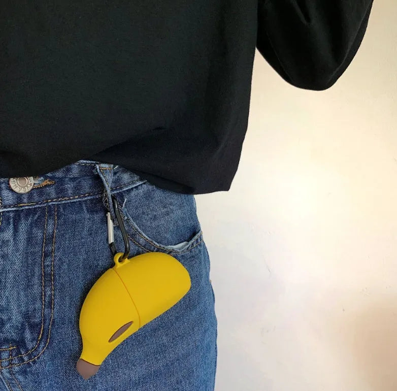 Yellow banana design silicone protective case for Apple AirPods Pro.
